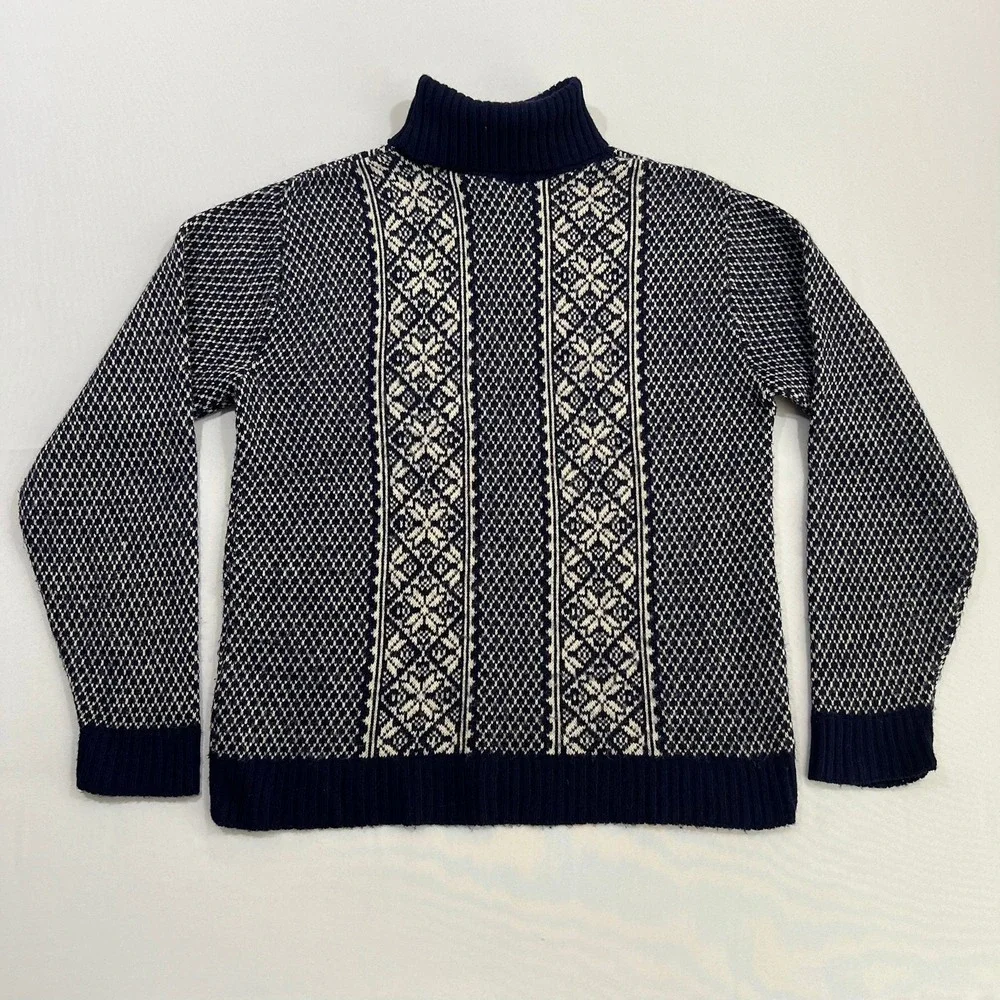 Vtg Alps Knitmeister Fair Isle Sweater Mens L Navy White Snowflake Turtleneck - Picture 3 of 10